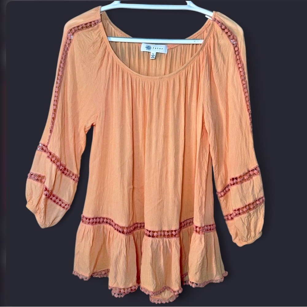 Fever Women’s Orangey Peach Boho Women's Top Size Large